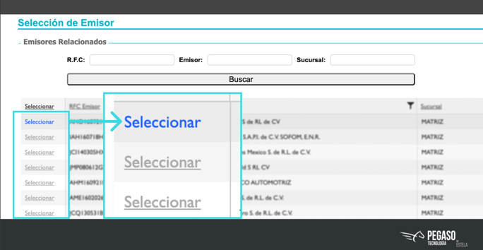 seleccionar emisor