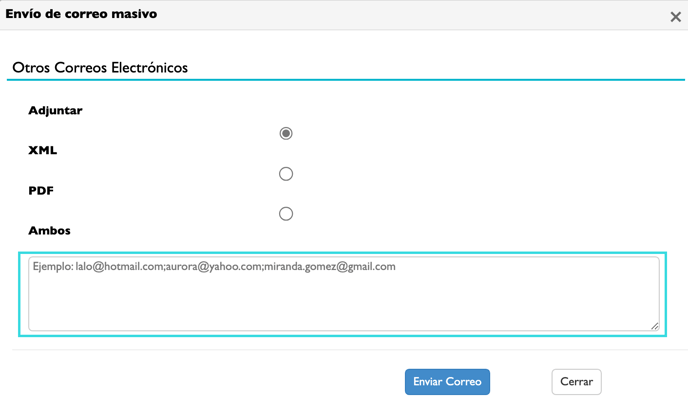 correo masivo modal